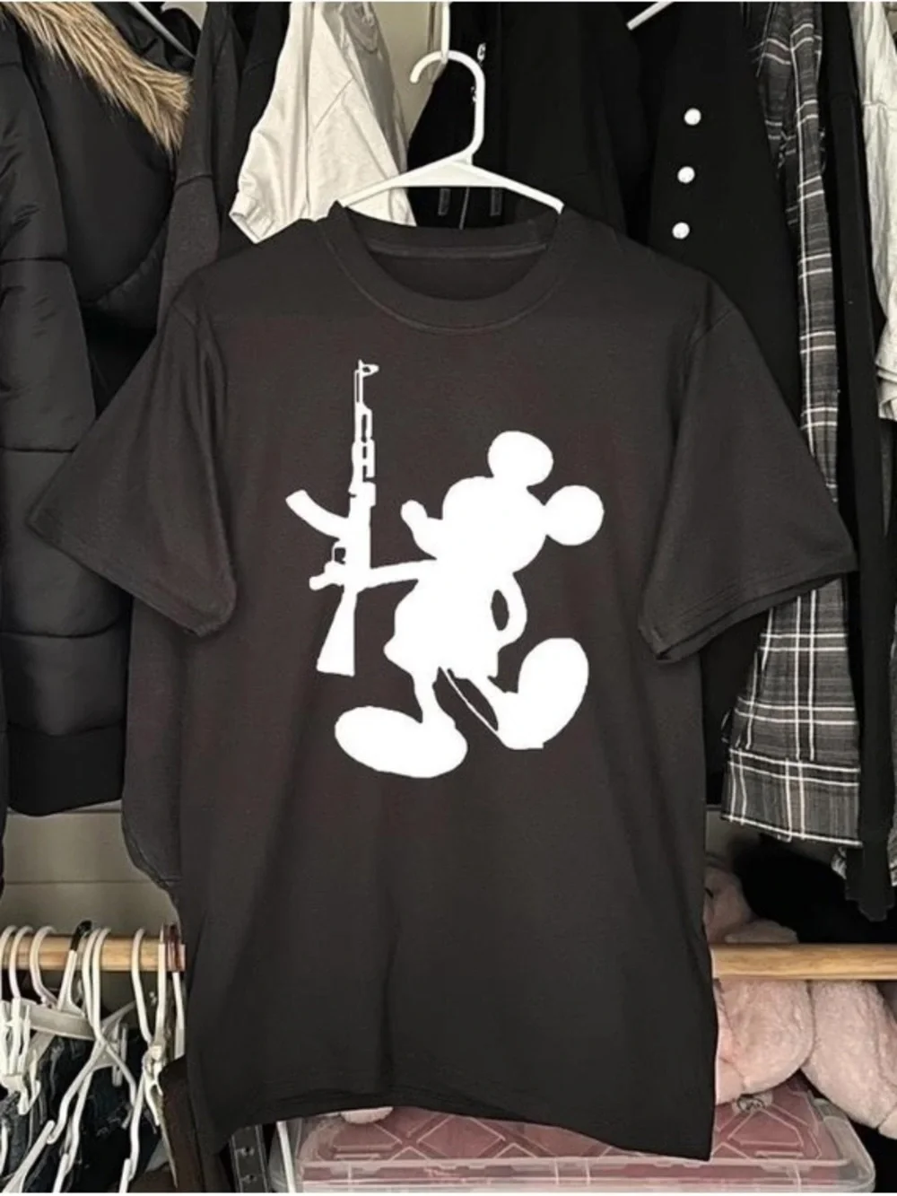 Mickey AK spoof silhouette printed T-shirt